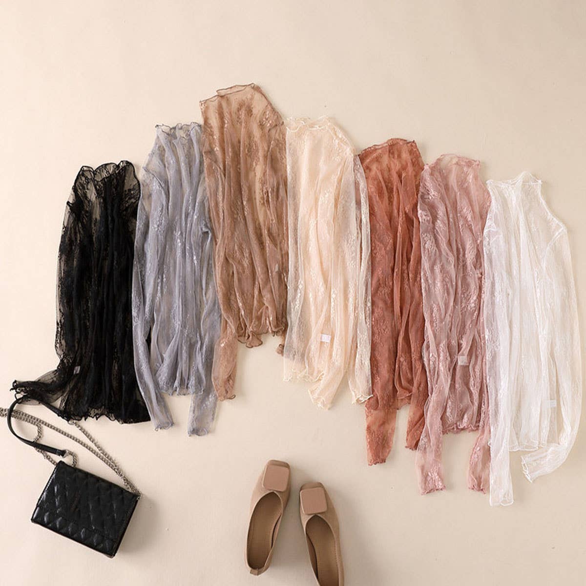 Sexy Mesh Blouse - Long Sleeve Lace Top for Women_CWTBLL3619: APRICOT / (M) 1