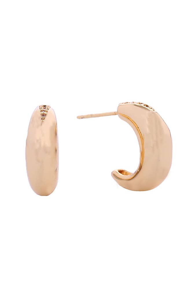 14K Mini Moon Pave CZ Post Earrings: Gold