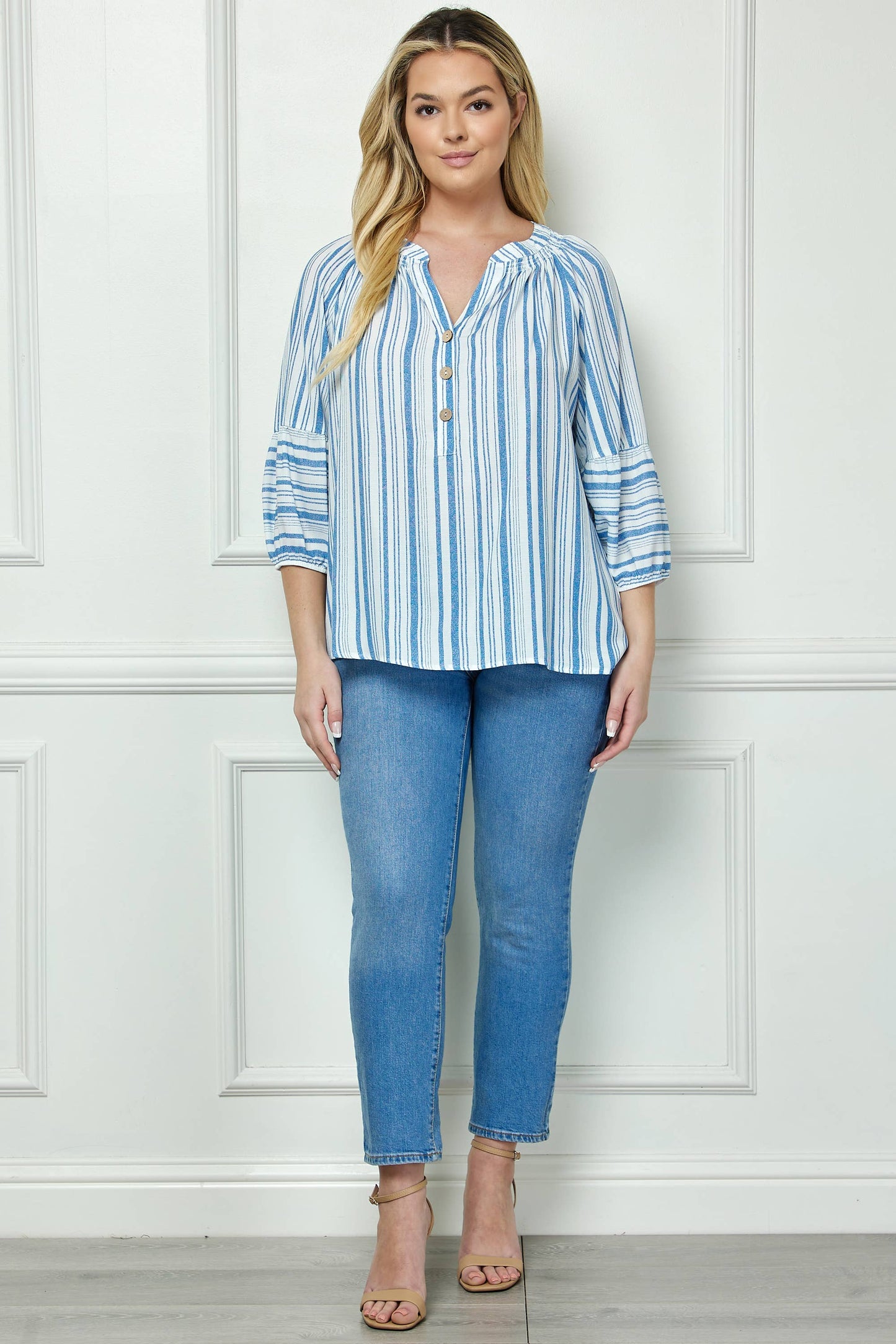Plus Rebecca Striped Peasant Top (1X/2X/3X)