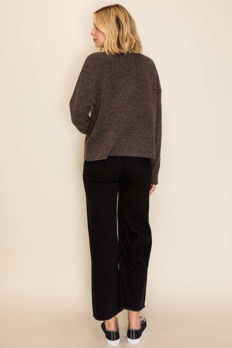 Amber Relaxed Knit Cardigan Sweater: Chocolate