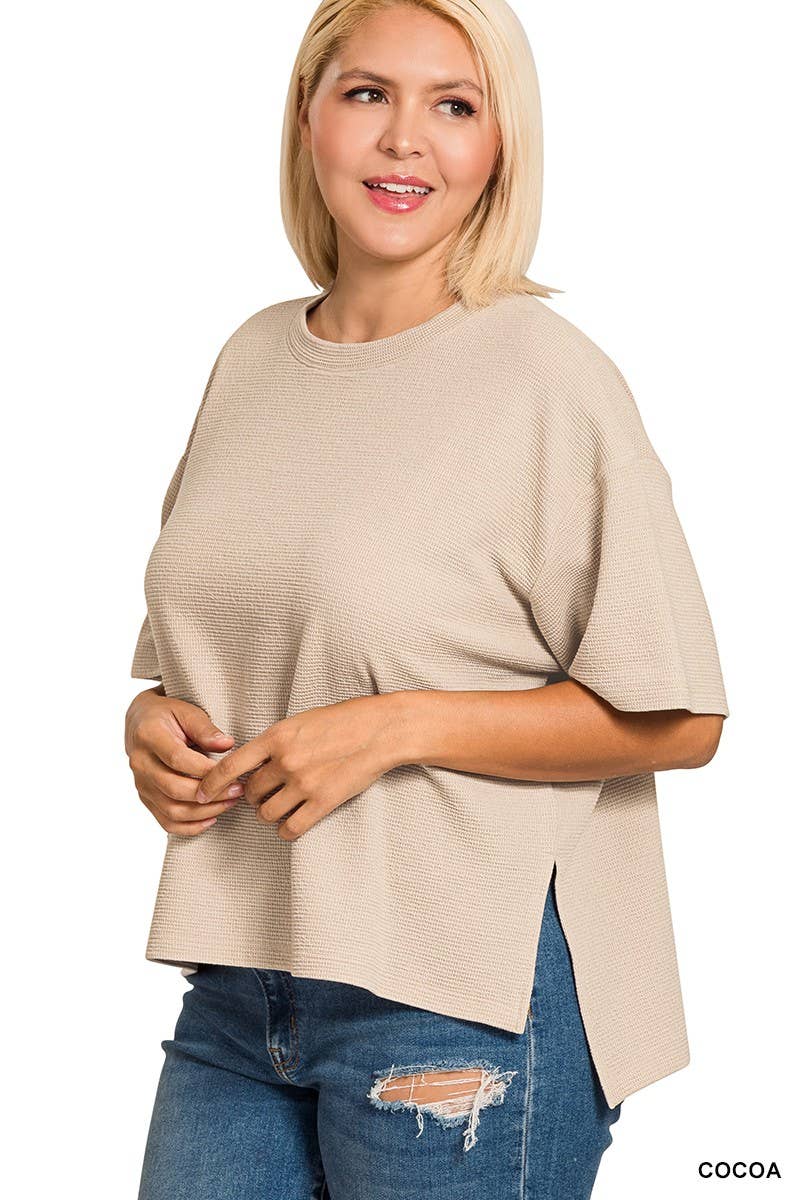 Plus Katherine Knit Side Slits Top - Cocoa (1X/2X/3X)