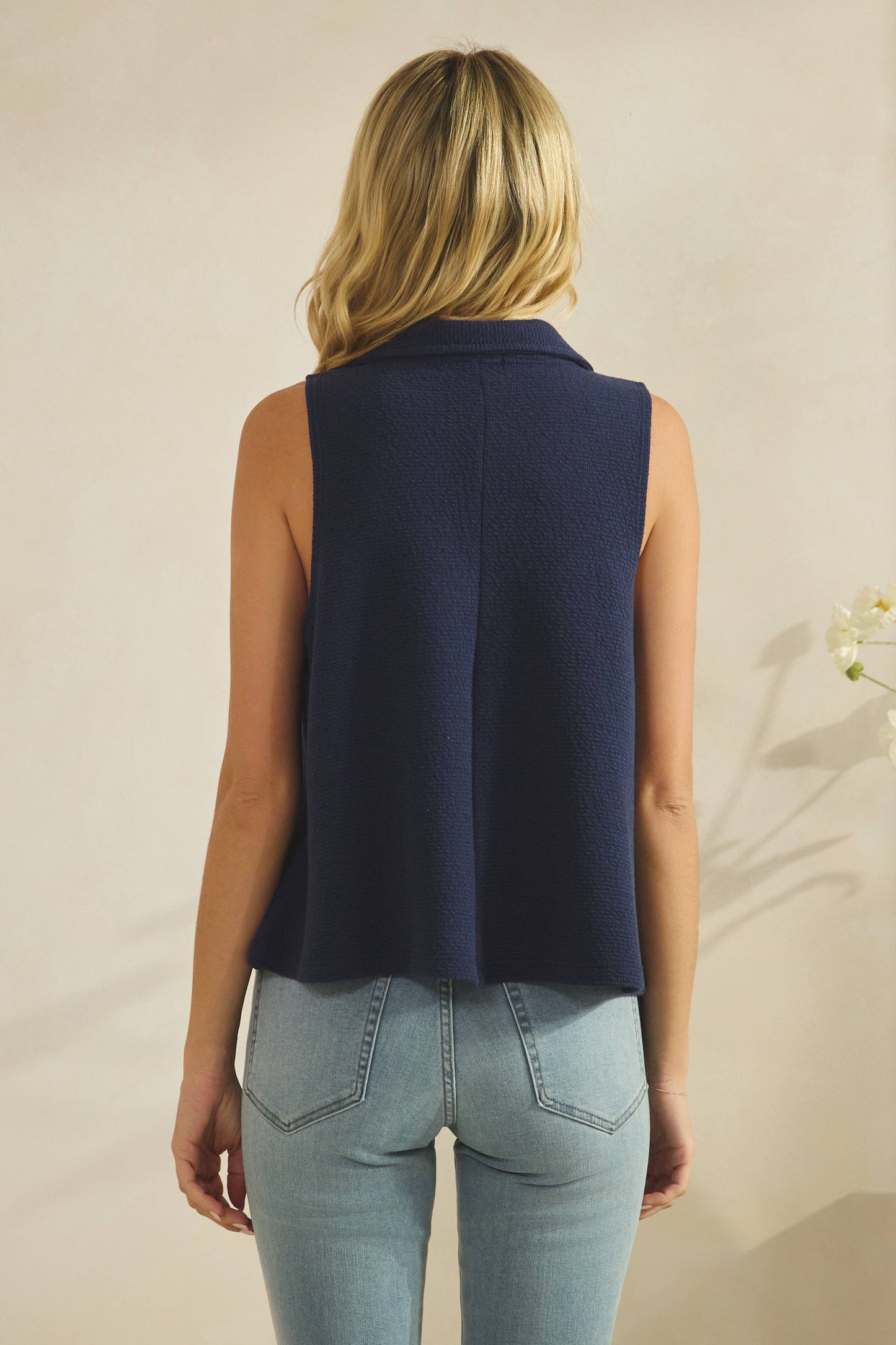 Tayla Navy Collared Tank