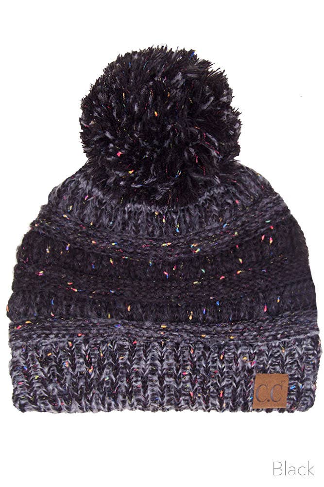 C.C Confetti Knit Beanie With Pom: Oatmeal