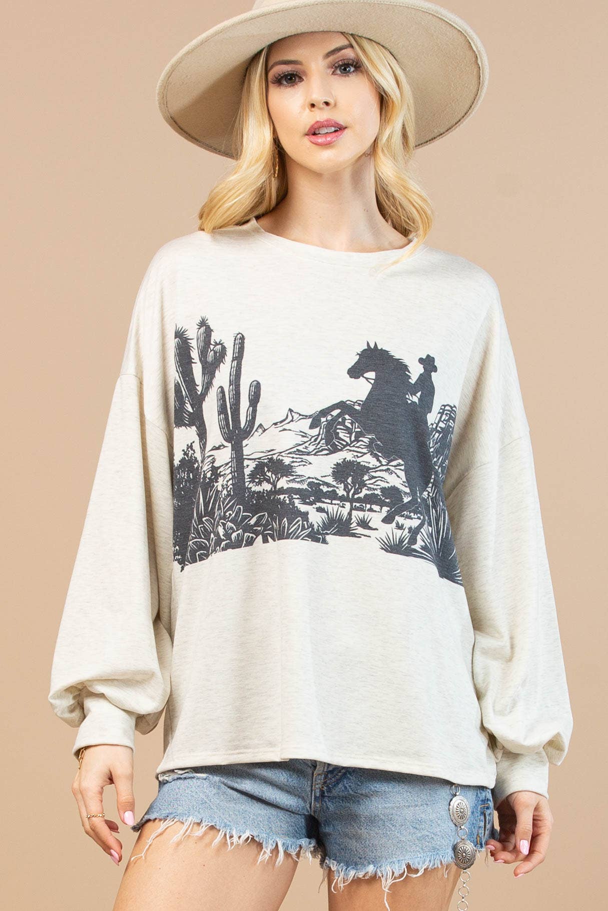 Ashlynn Western Graphic French Terry Top