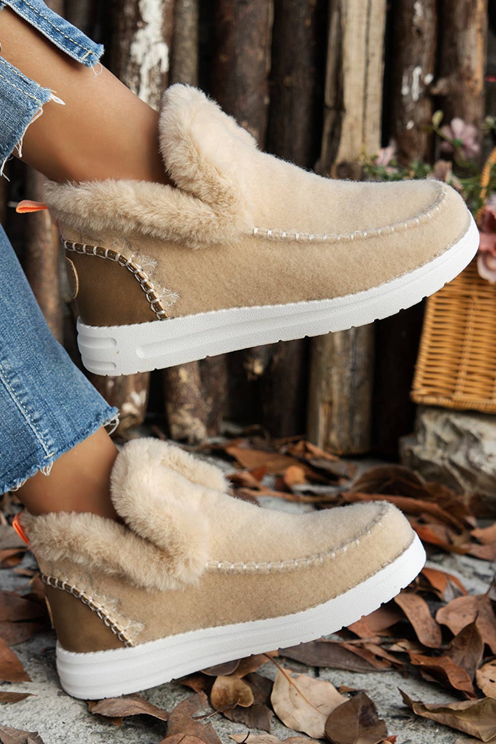 LDC Suede Stitching Patchwork Plush Lined Anklet Boots: Coffee / (US 8.5)40