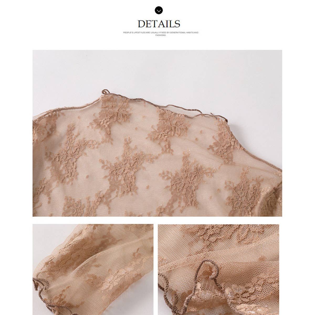 Sexy Mesh Blouse - Long Sleeve Lace Top for Women_CWTBLL3619: APRICOT / (L) 1