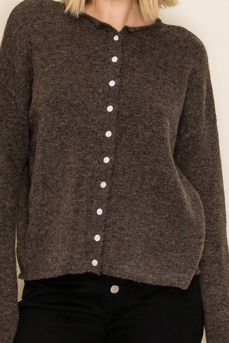 Amber Relaxed Knit Cardigan Sweater: Chocolate