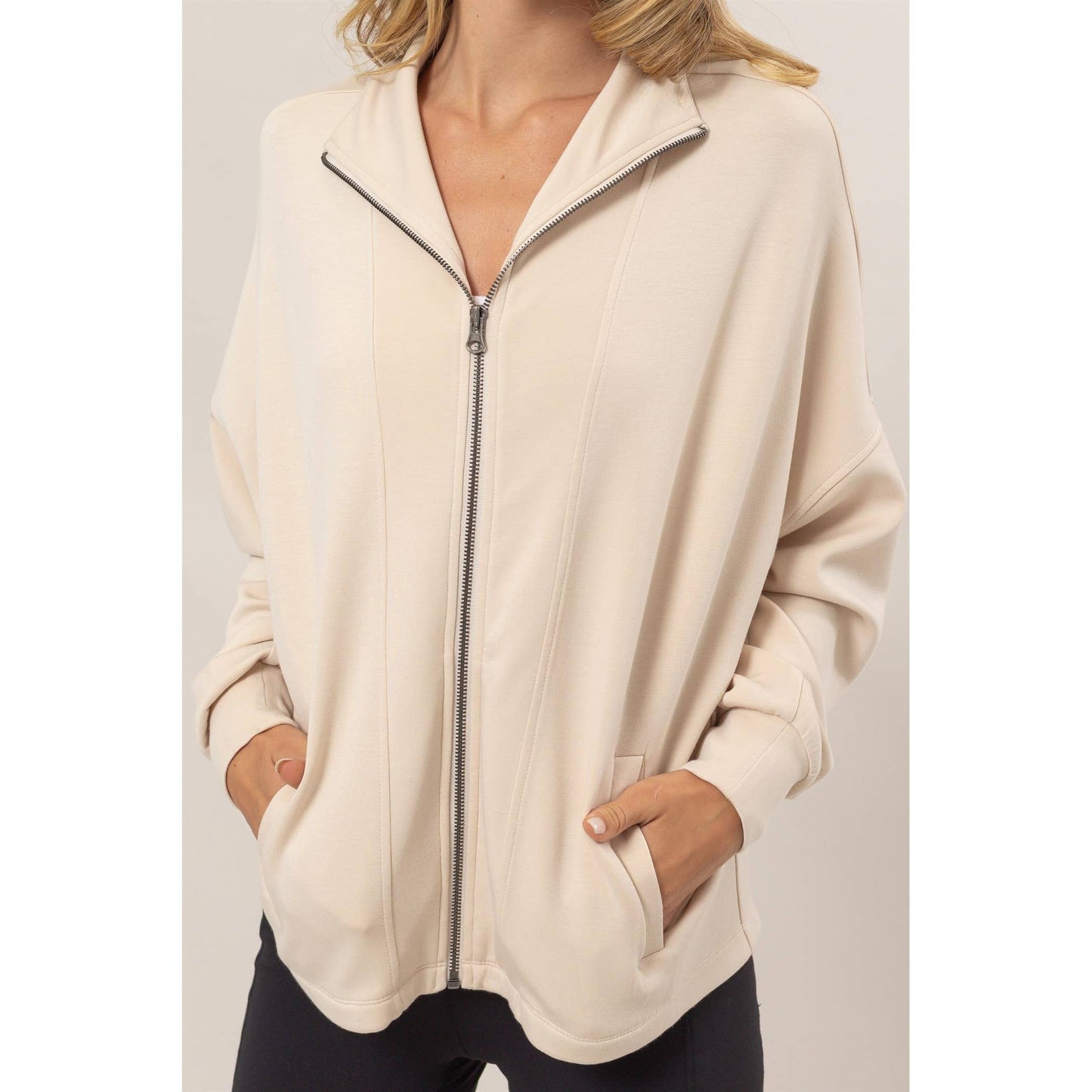 Lydia Lightweight High Neck Zip-Up Jacket: Alpaca