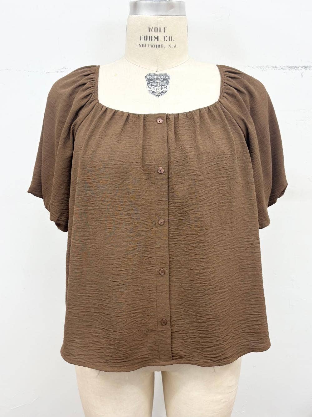 Plus Size Anna Bubble Sleeve Blouse - Mocha (1X/2X/3X)