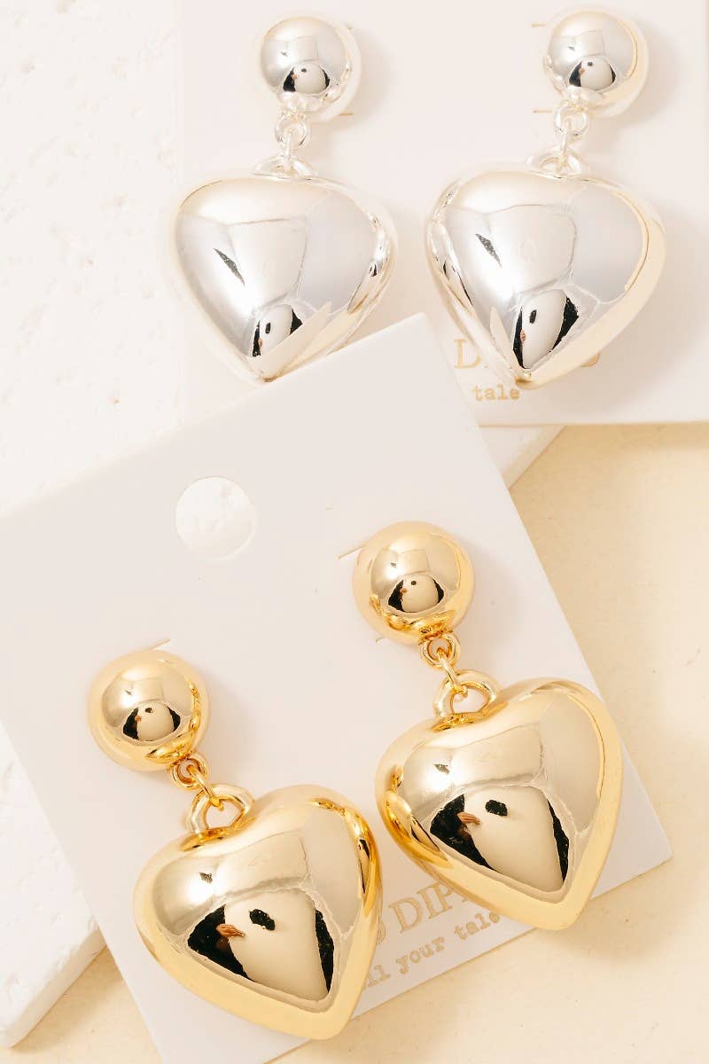 Gold Dipped Bubble Heart Charm Stud Drop Earrings: GD
