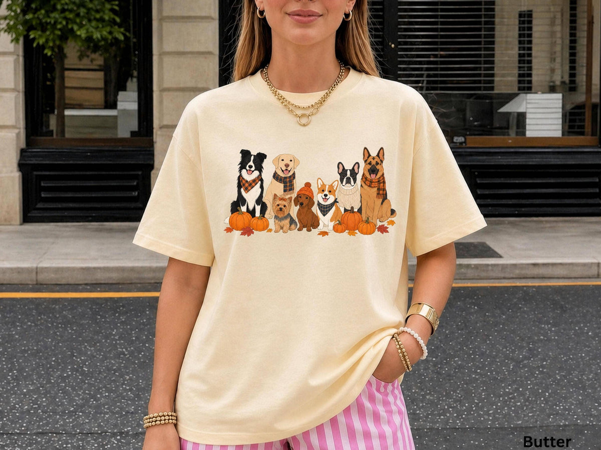 Comfort Colors Autumn Dogs Pumpkins Tee, Pumpkin Season: Ivory / XL