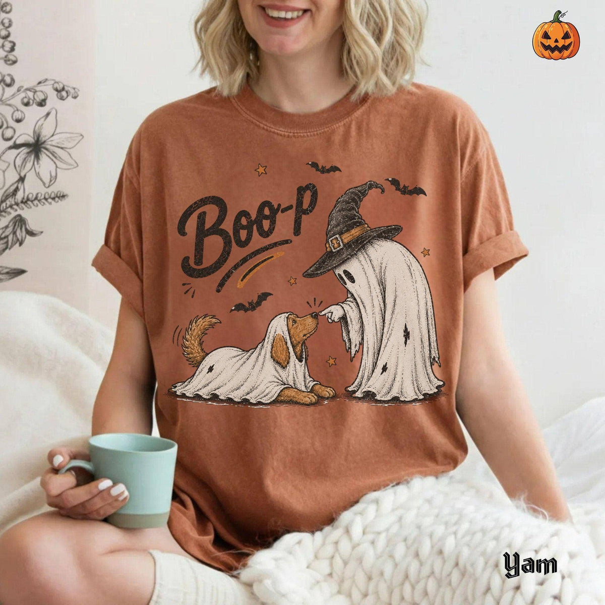 Comfort Colors Boo-p Ghost Dog Tee, Spooky Season Pet Owner: Yam / 2XL