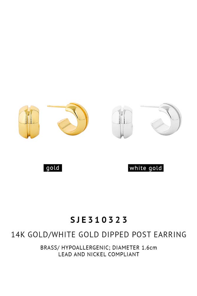 14K Gold Dipped Huggie Hoop Brass: Gold