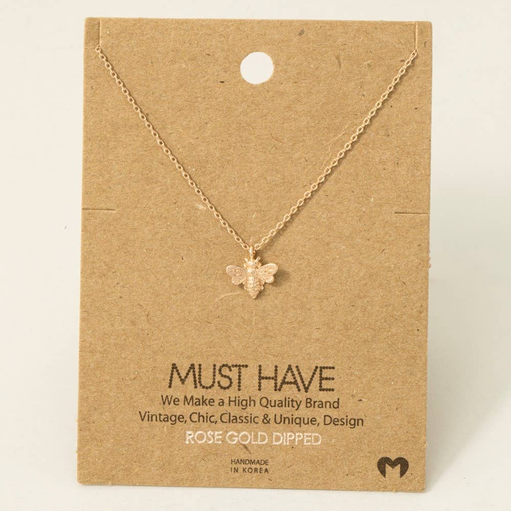 Gold Dipped Mini Bee Pendant Necklace: G