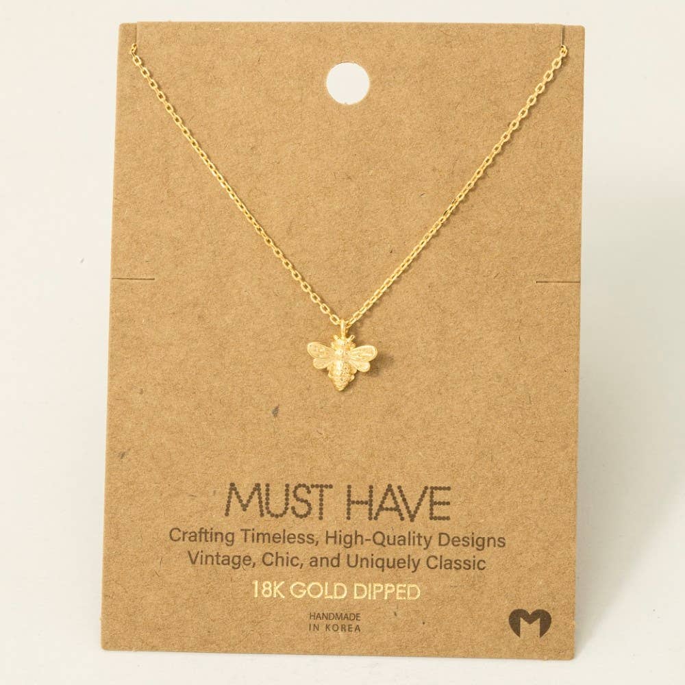 Gold Dipped Mini Bee Pendant Necklace: S