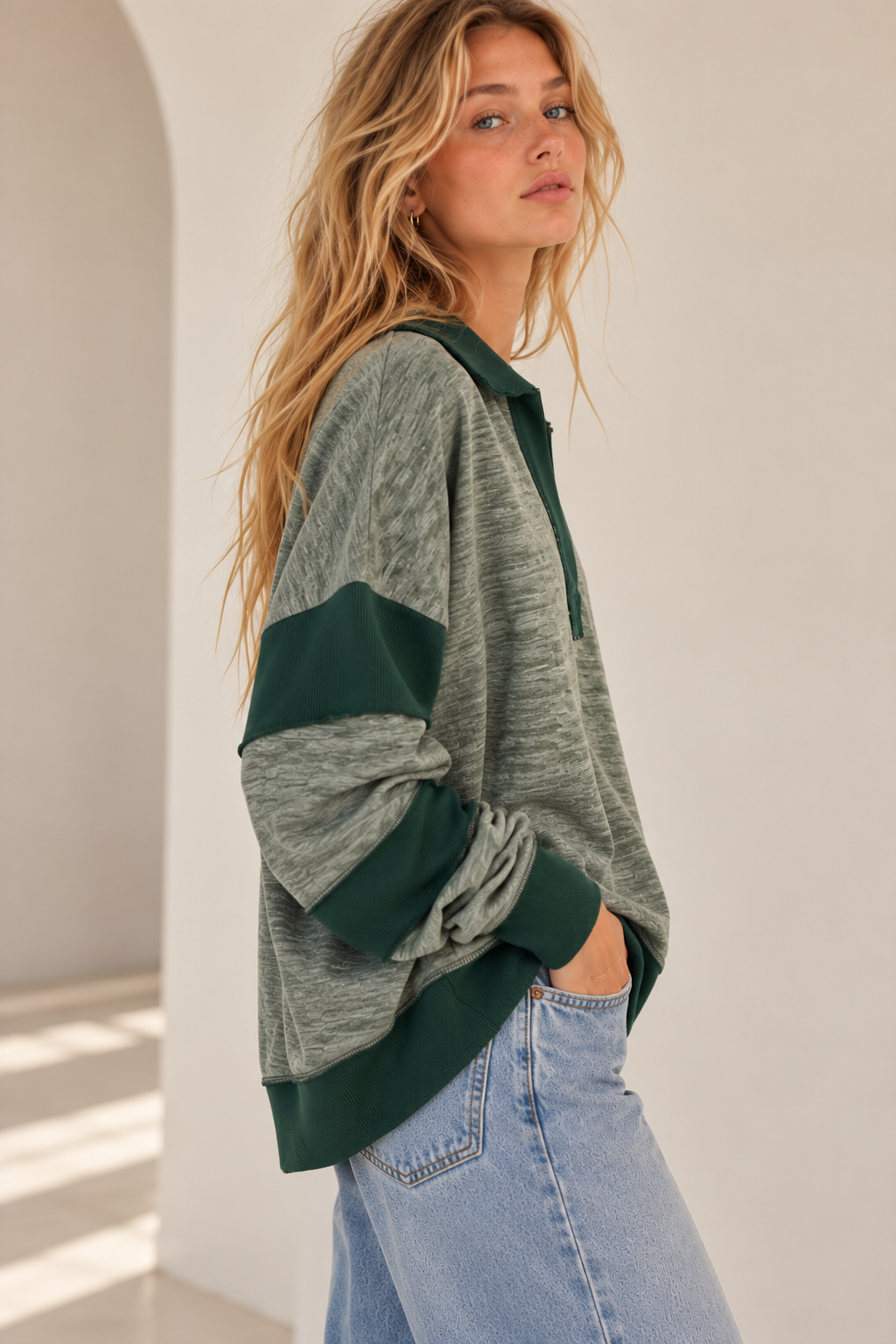 Skylar Super Soft Heather Rib Contrast - Olive