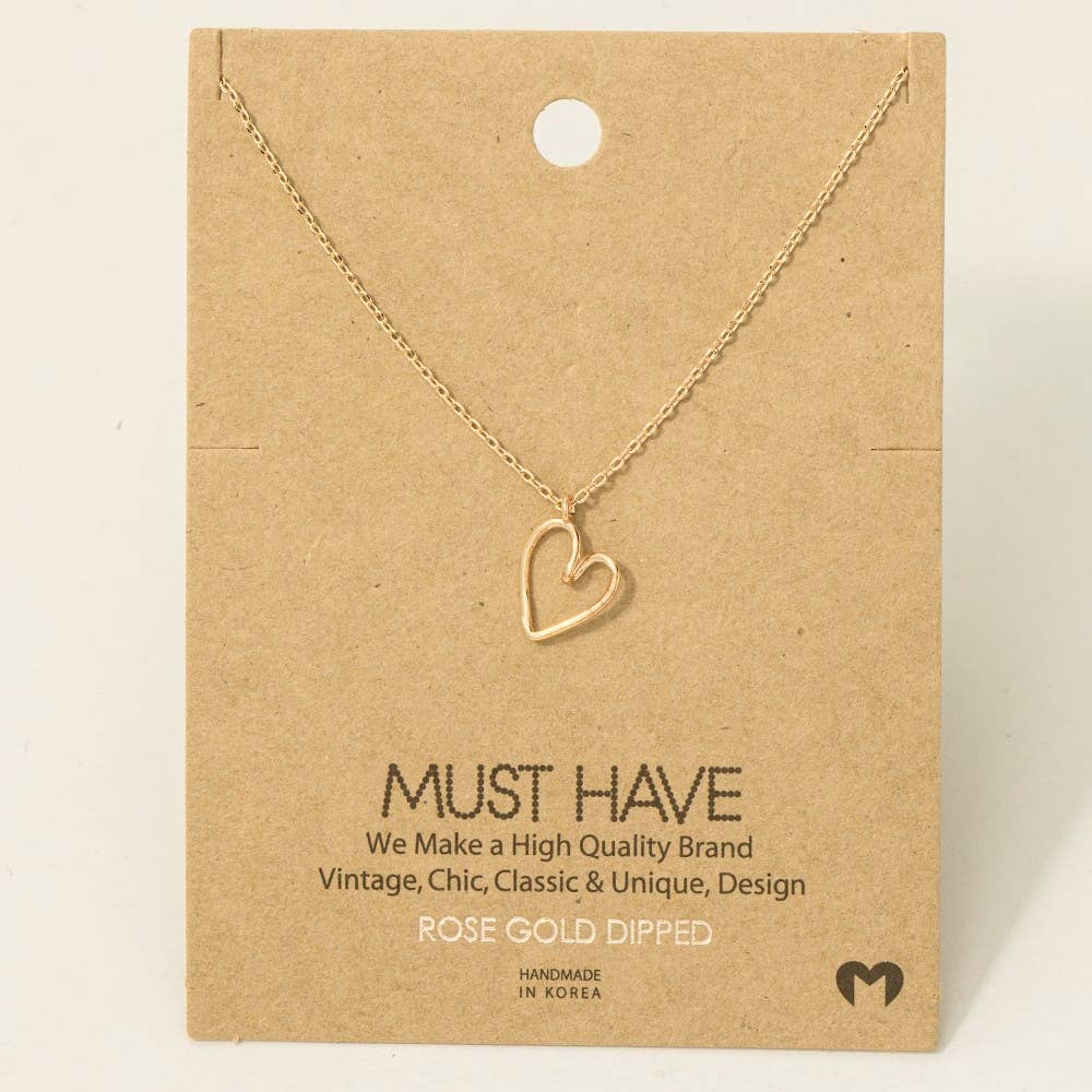 Gold Dipped Wire Heart Pendant Necklace: G