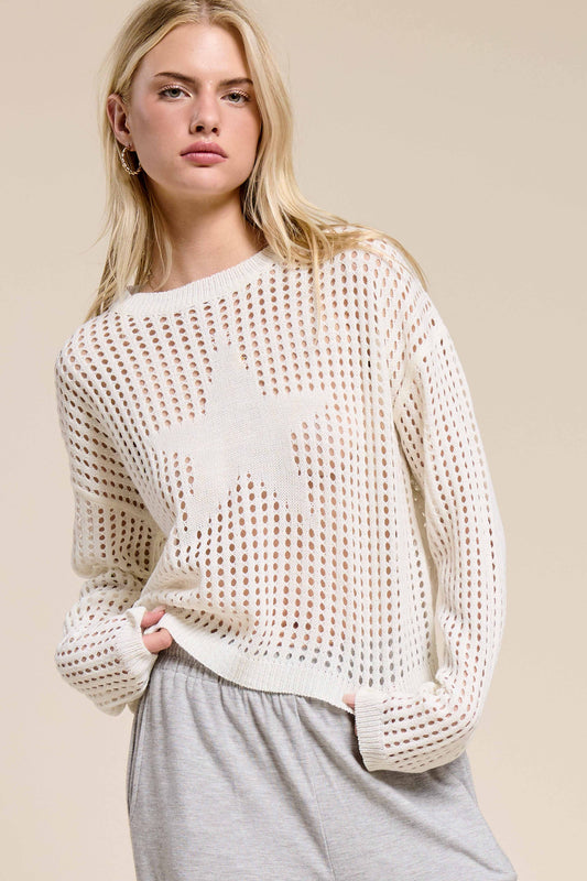 Rachel Open Knit Hollow Out Star Pullover