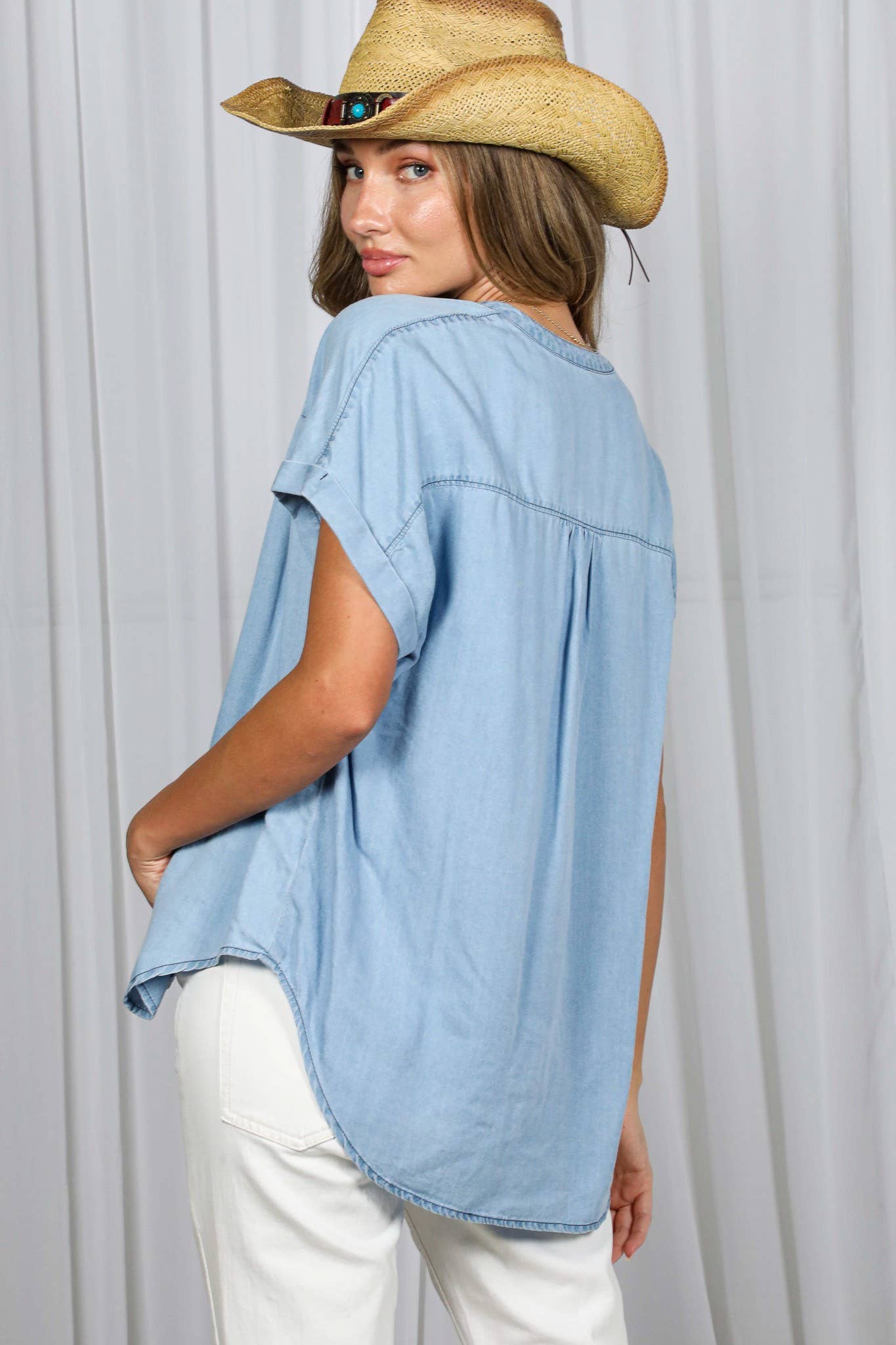 Peyton Tencel Chambray Shirt - Light Denim