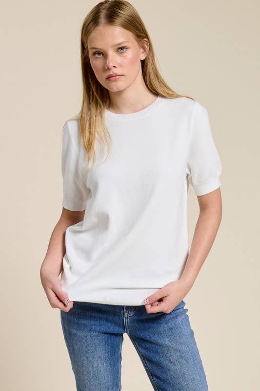 Jenna Short Sleeve Cashmere Blend Sweater - Heather Gray