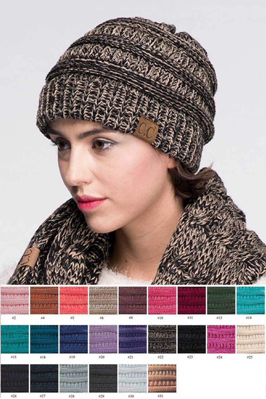 C.C Two Tone Color Knit Beanie: 005