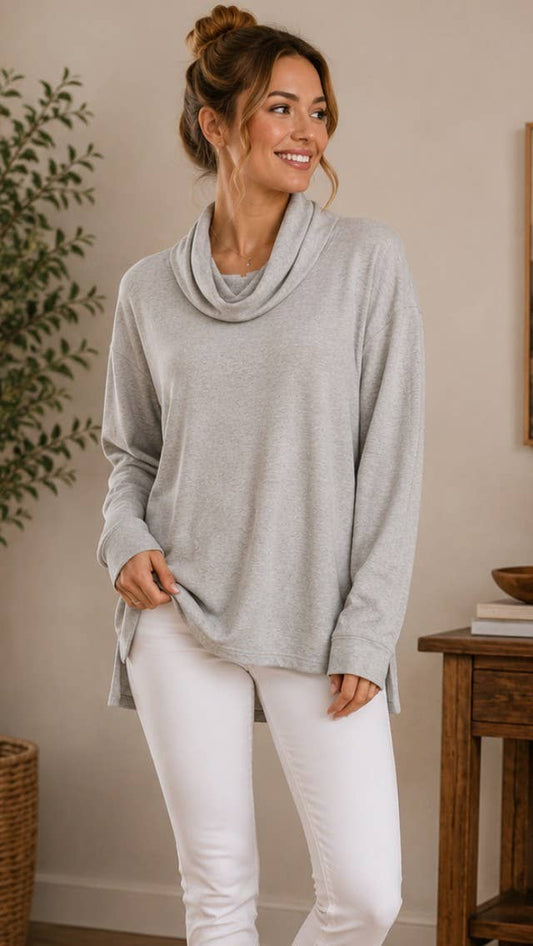 Sammie Soft Lightweight Cowl Neck Sweater - Light Gray