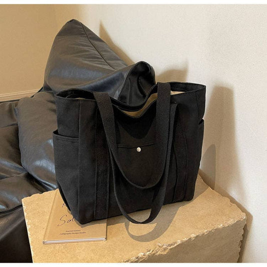 Medium Capacity Canvas Multi Compartment Tote Bag: Black