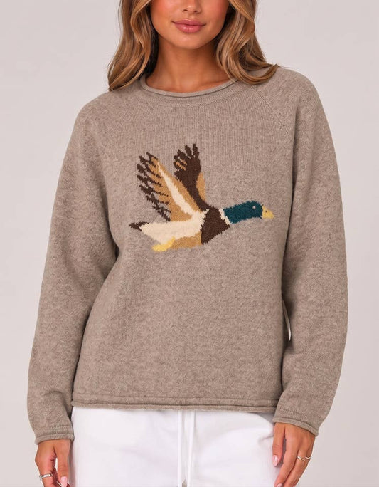 Soft Brushed Knit Duck Graphic Sweater: Mocha