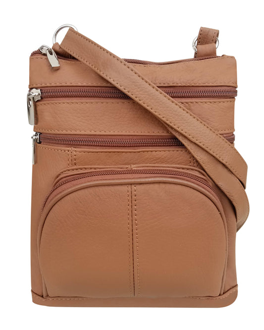 Genuine Leather Crossbody With Phone Pocket: Light Brown