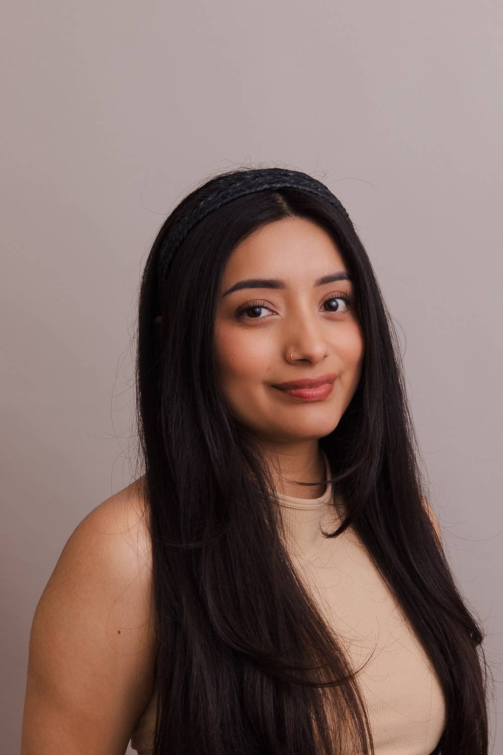 🌿 Vegan Leather Patterned Headband: Taupe