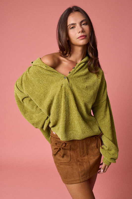 Jillian Oversized Knit Sweater Hoodie: Moss Green