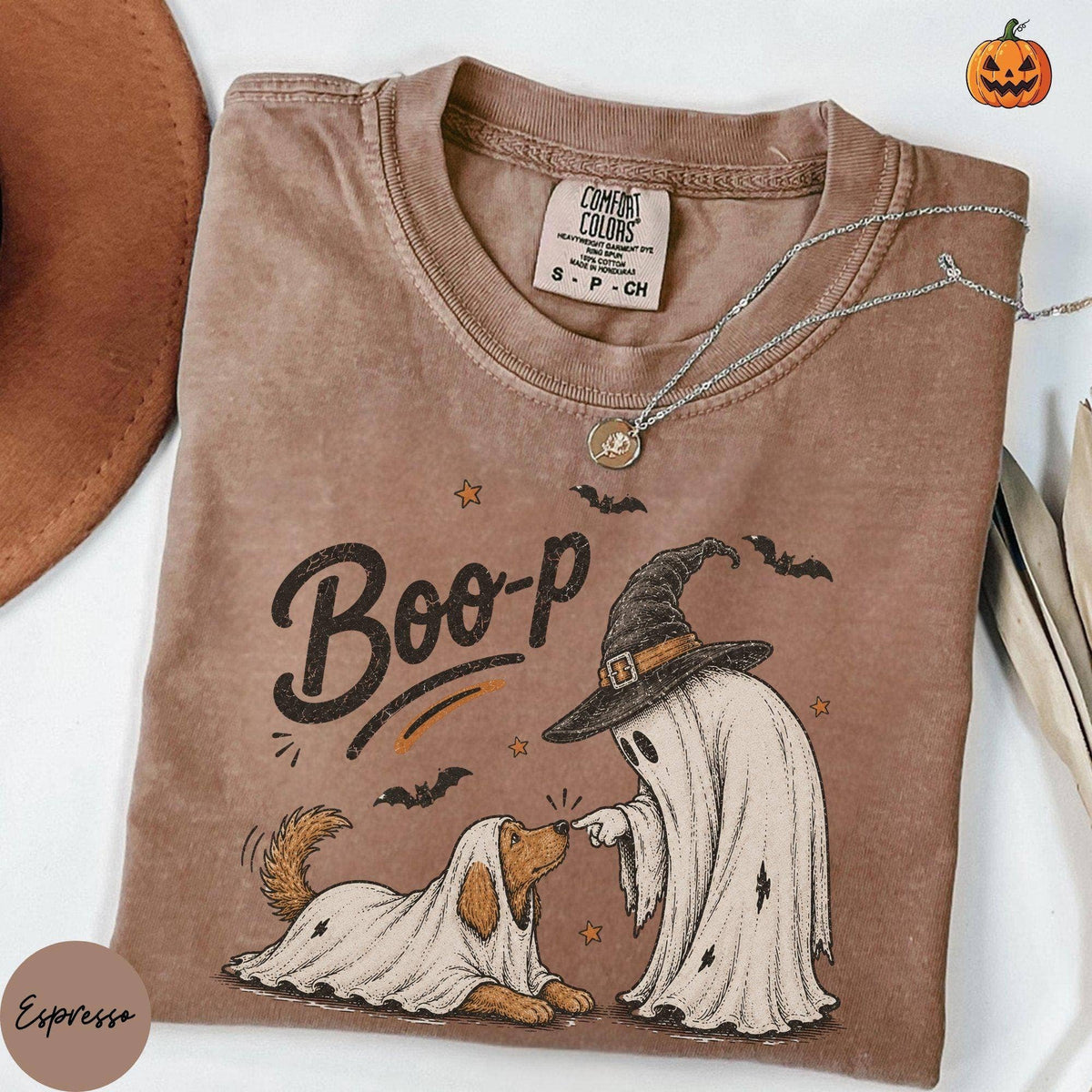 Comfort Colors Boo-p Ghost Dog Tee, Spooky Season Pet Owner: Yam / 2XL