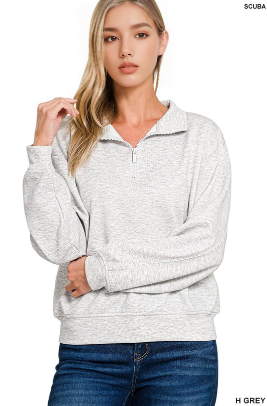 Izzy Scuba Half Zip Pullover: Heather Gray