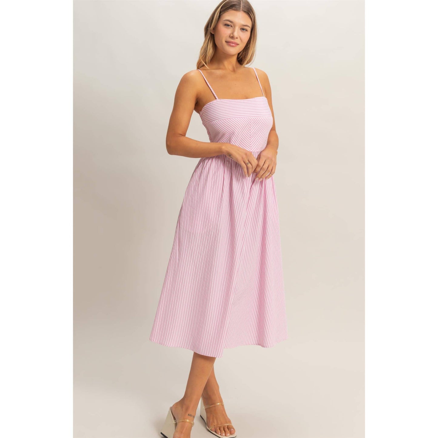 Ella Striped Spaghetti Strap Dress - Pink