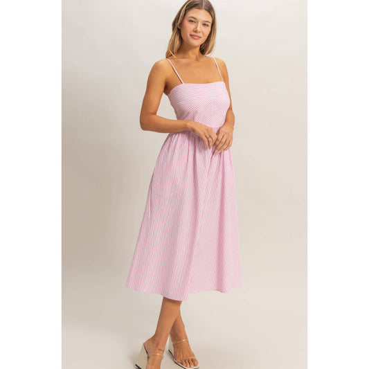 Ella Striped Spaghetti Strap Dress - Pink