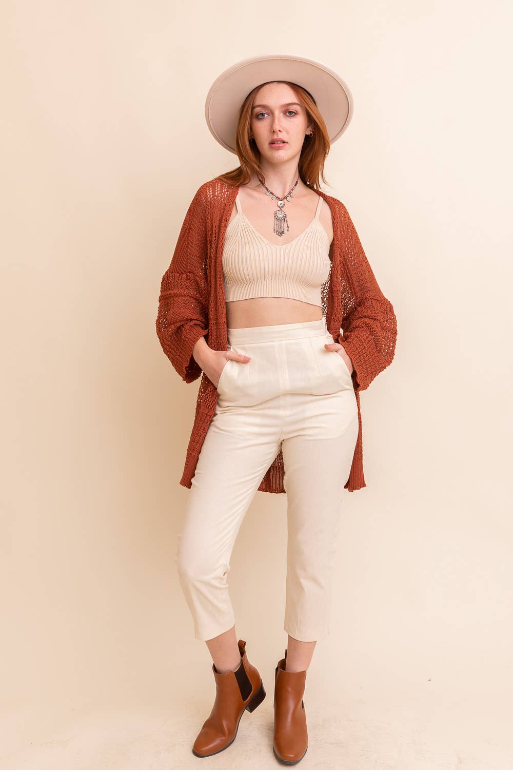 Brenna Bestselling Open-Front Knit Cardigan - Rust