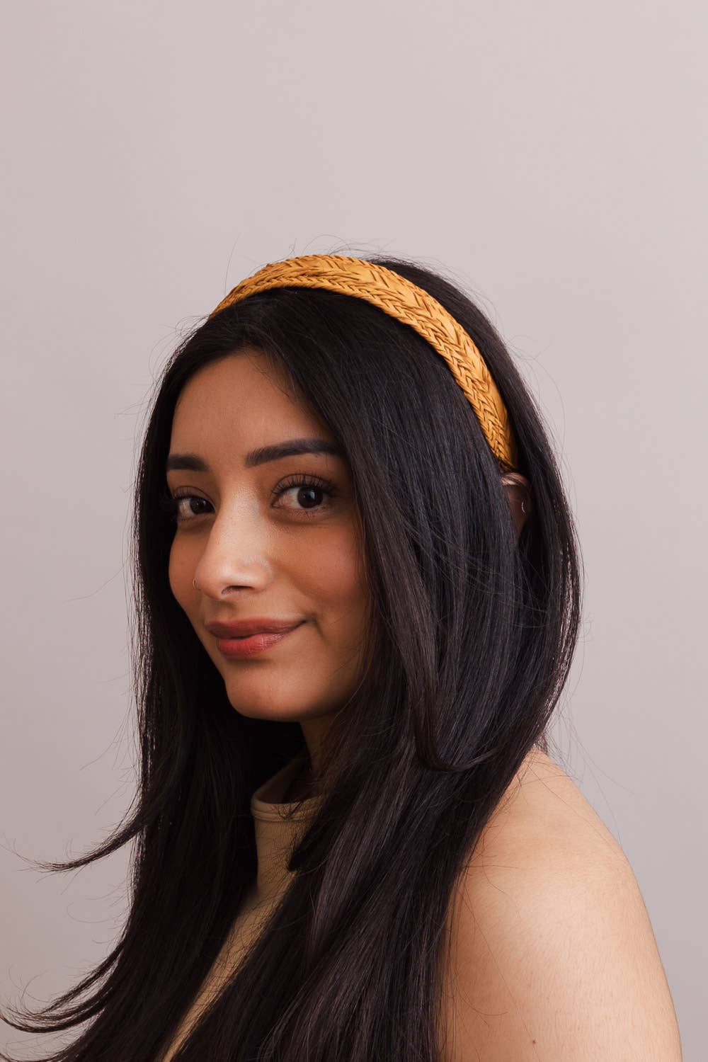 🌿 Vegan Leather Patterned Headband: Taupe