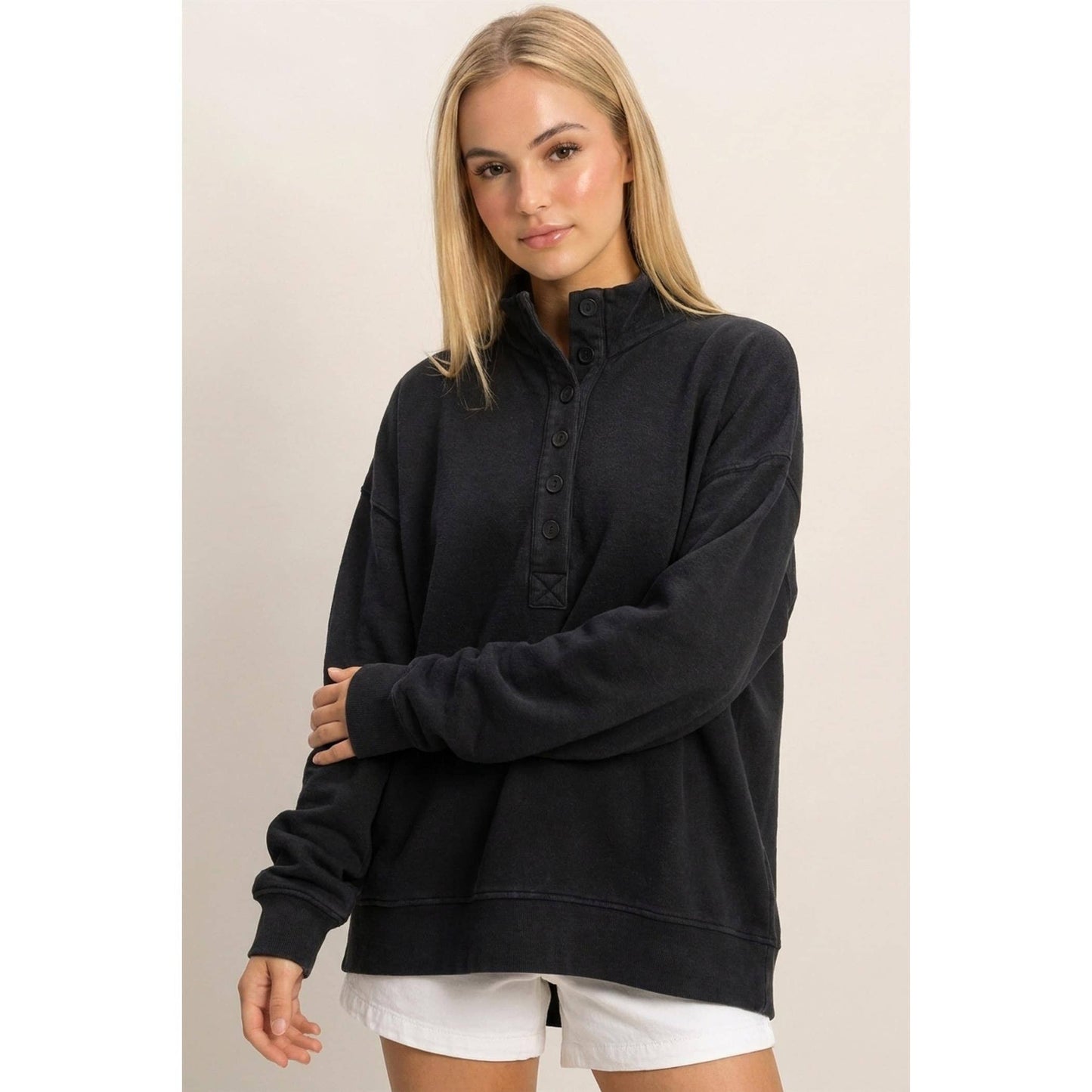 Makenzie Mineral Wash Button Front Sweatshirt