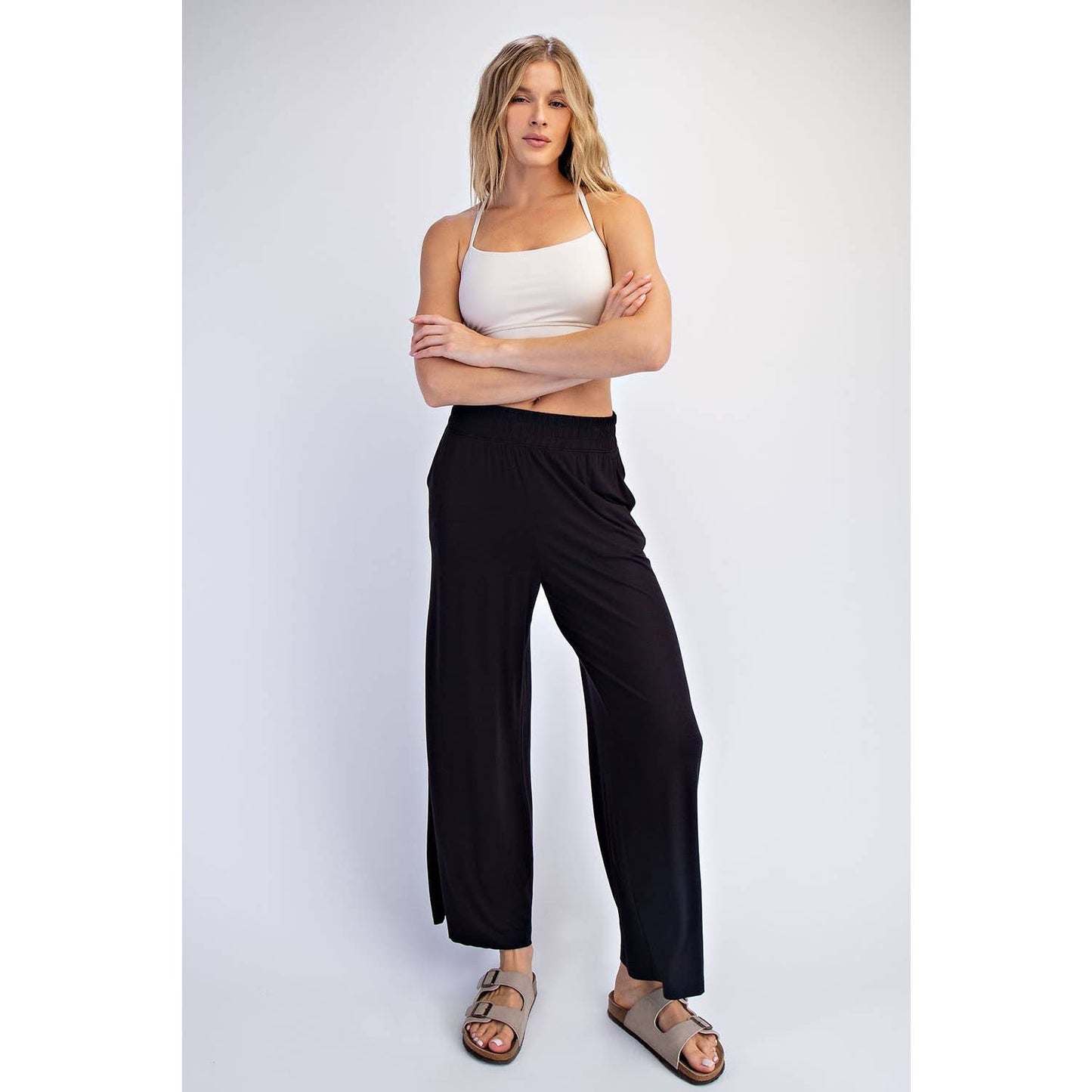 Lightweight Breathable Cropped Wide Leg Pants - Black