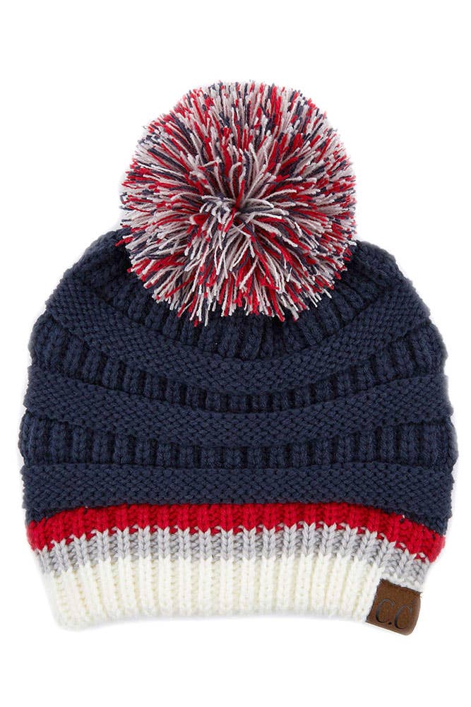 C.C Team Color Ribbed Beanie with Pom Winter Hat: 9.black/Gold