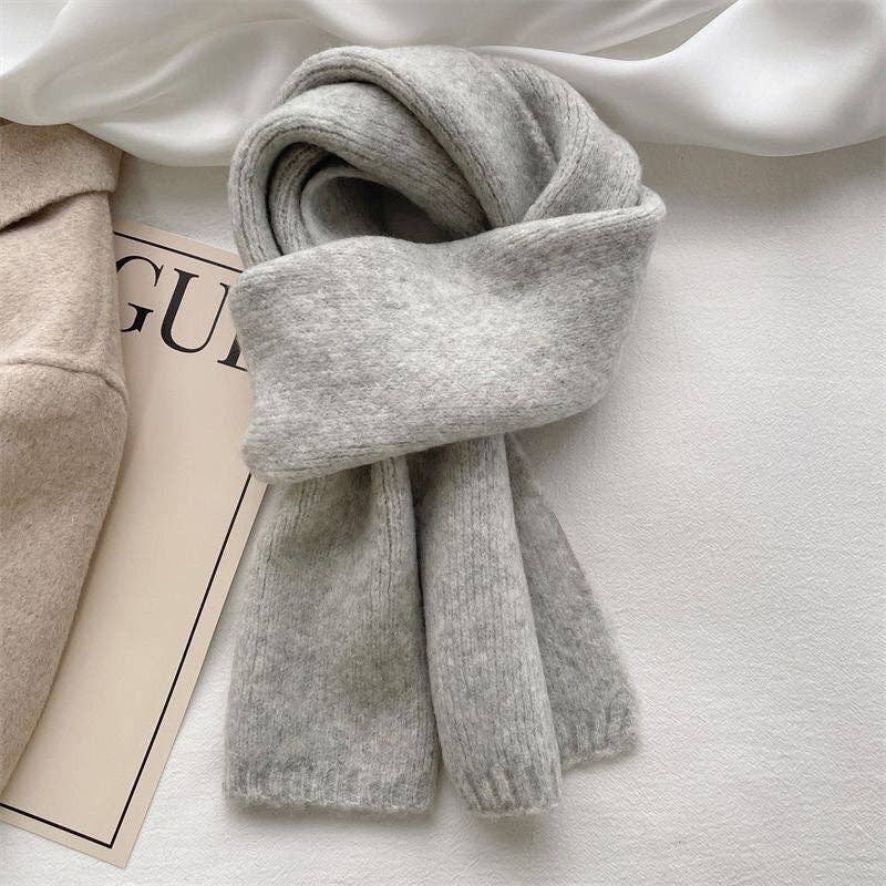Classic Solid Color Knitted Scarf: Black