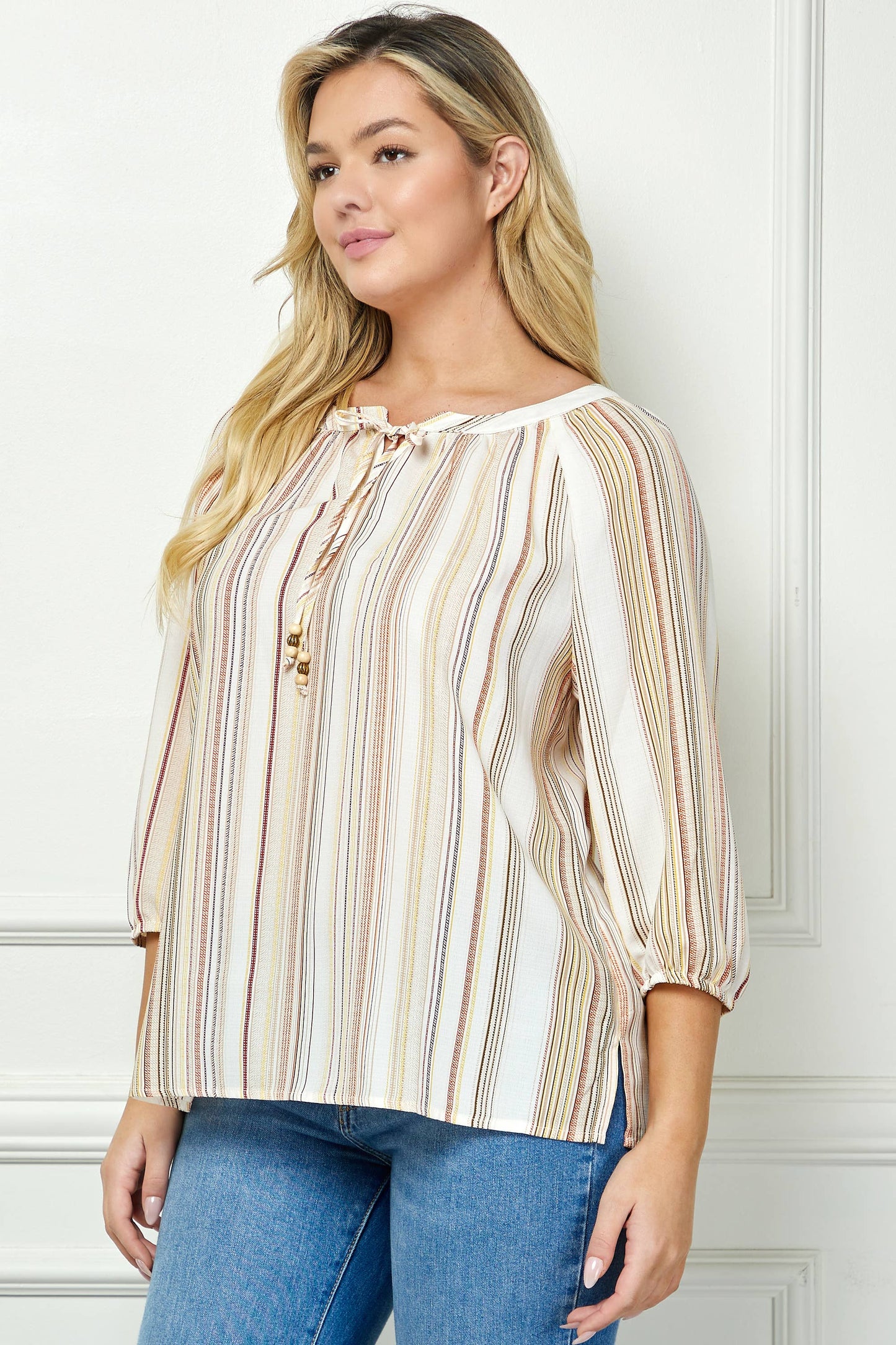 Plus Selena 3/4 Sleeve Split Neck Top (1X/2X/3X)