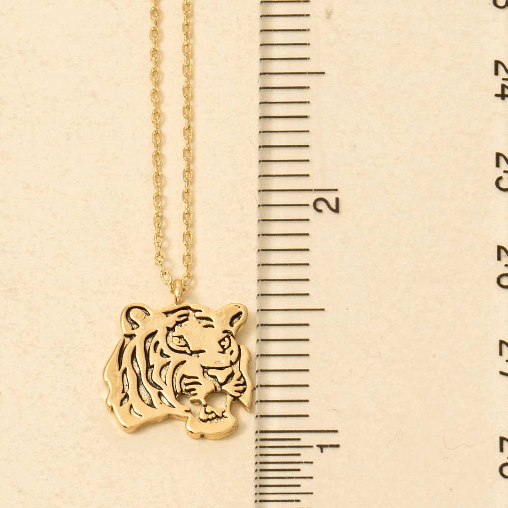 Secret Box Gold Dipped Tiger Pendant Necklace: GD
