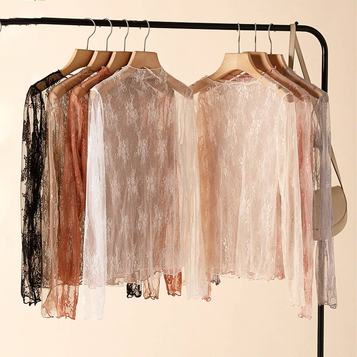 Sexy Mesh Blouse - Long Sleeve Lace Top for Women_CWTBLL3619: APRICOT / (M) 1