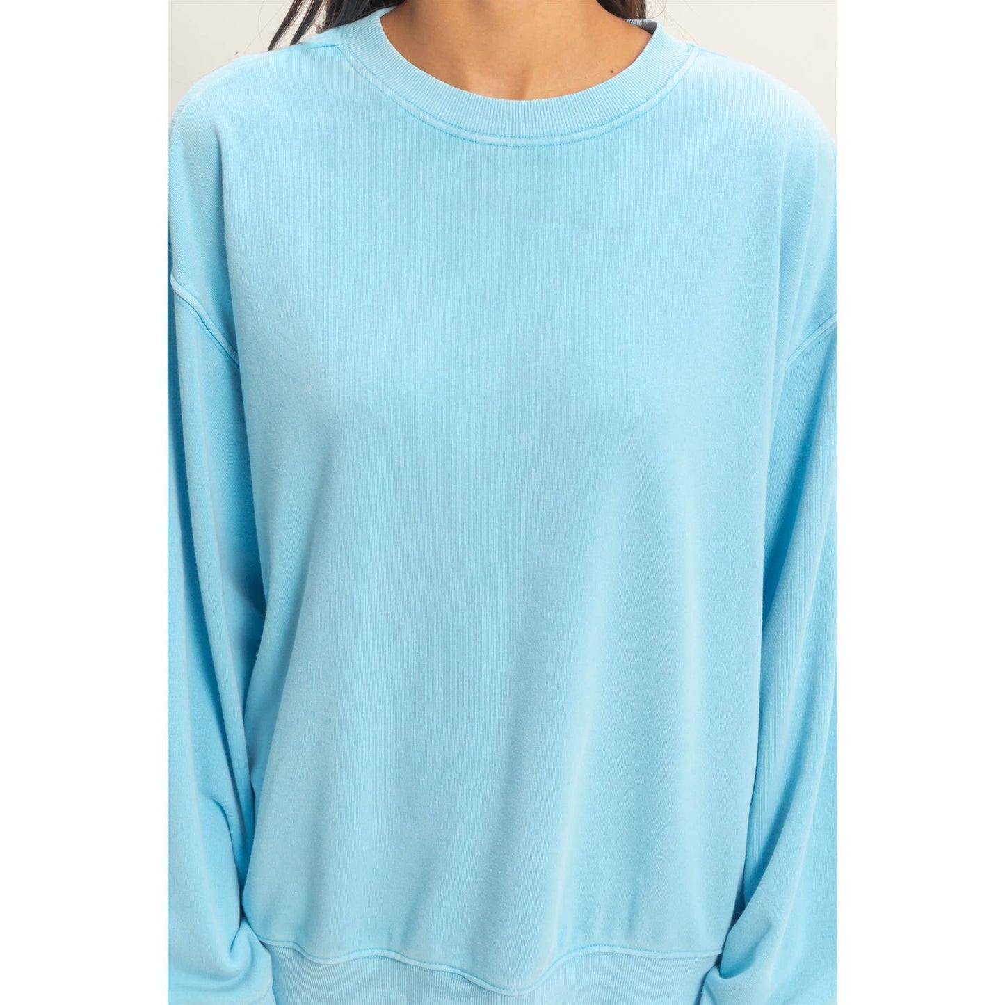 Mya Mineral Washed French Terry Pullover: Blue