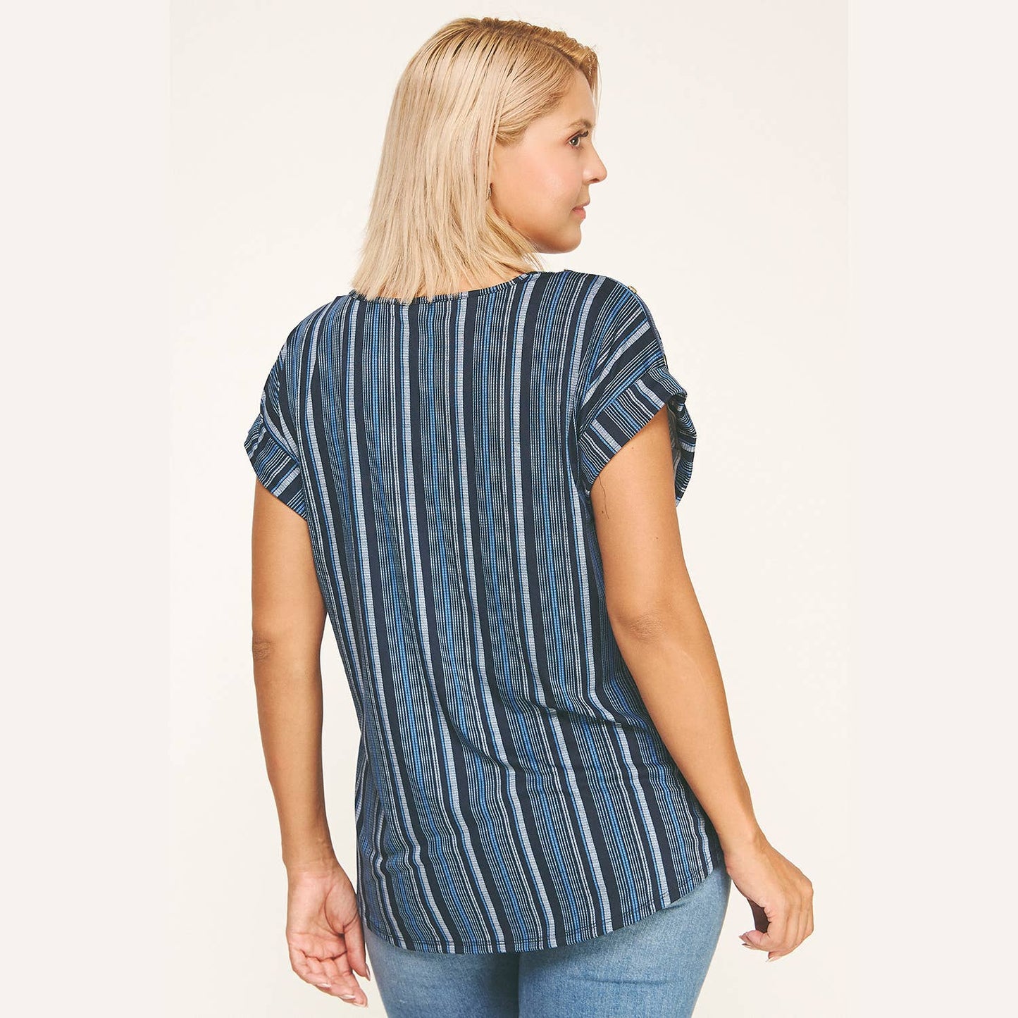 Plus Angela Blue Striped Top (1X/2X/3X)