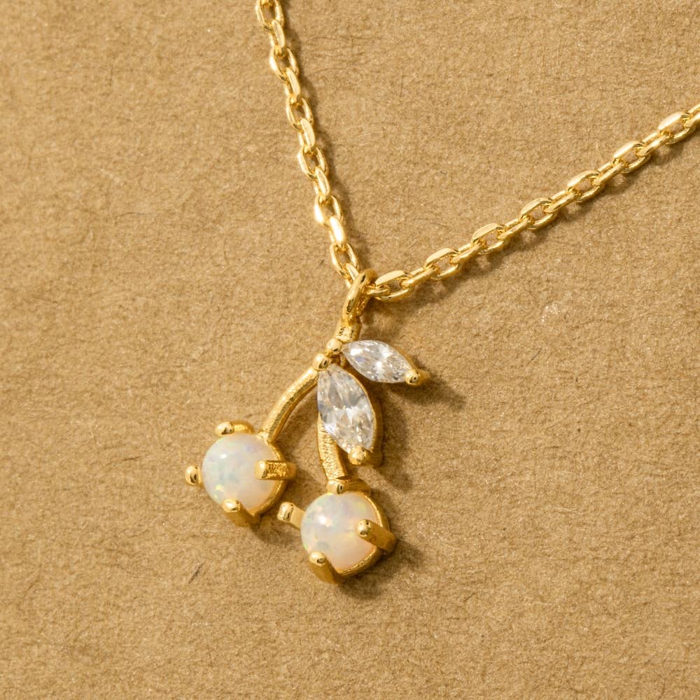 Gold Dipped Opal And Cz Cherry Pendant Necklace: G