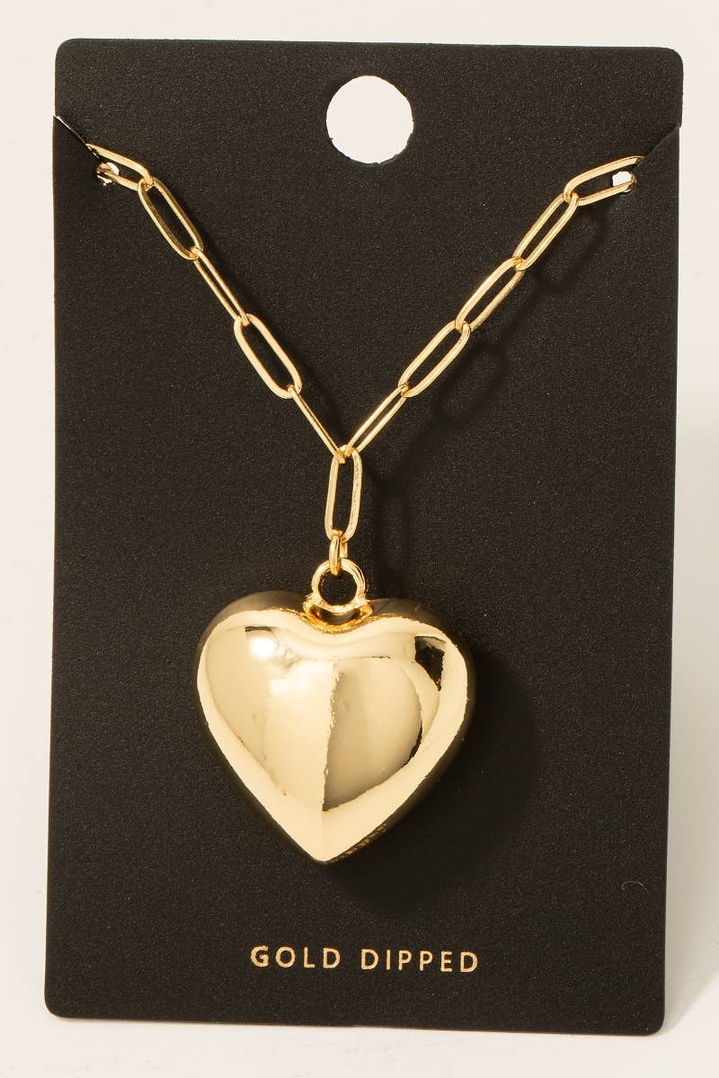 Gold Dipped Large Bubble Heart Pendant Necklace: GOLD