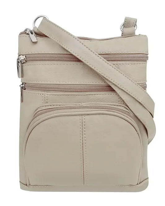 Cowhide Leather Crossbody With Phone Pocket: Cream