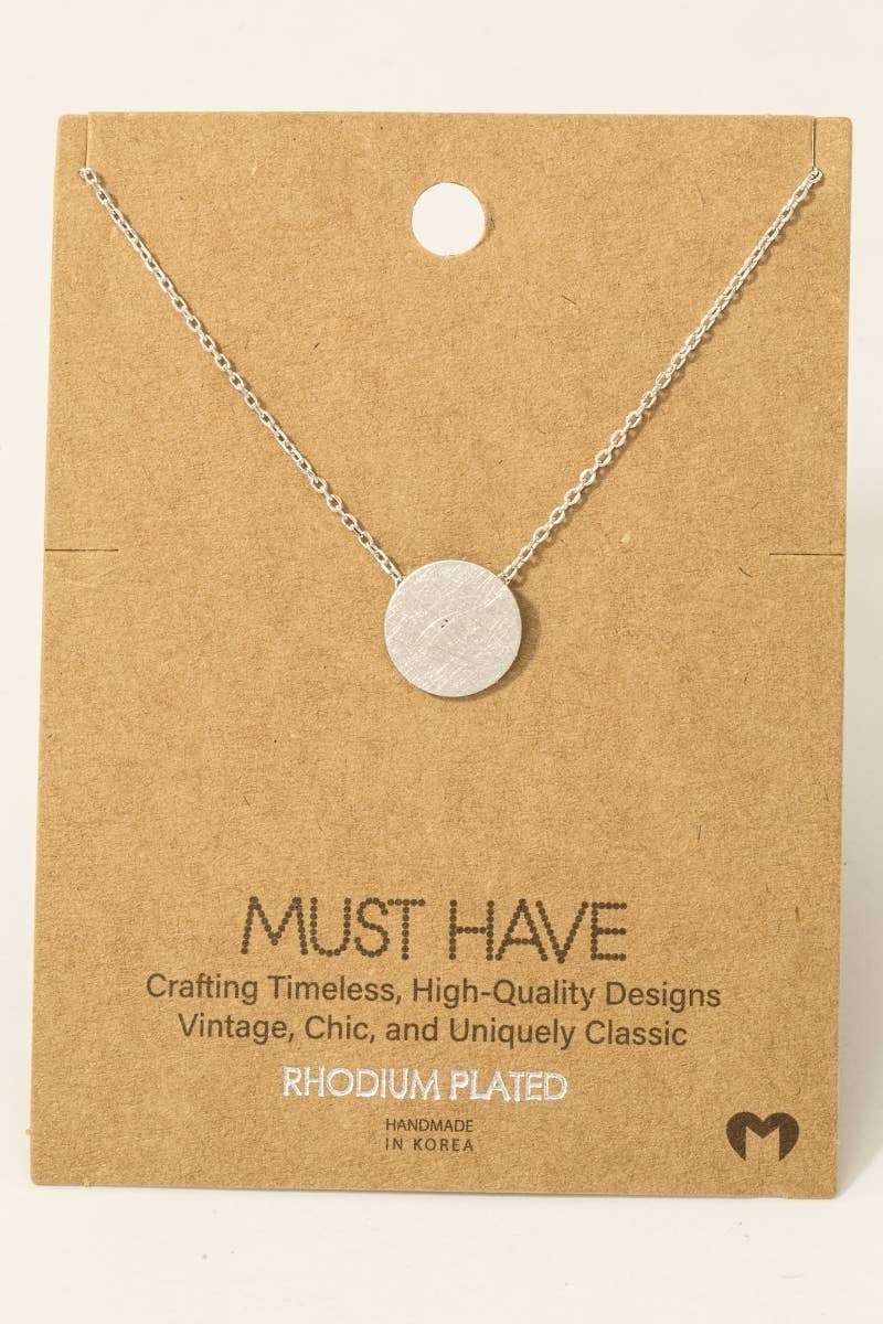 Gold Dipped Brushed Disc Pendant Necklace: G